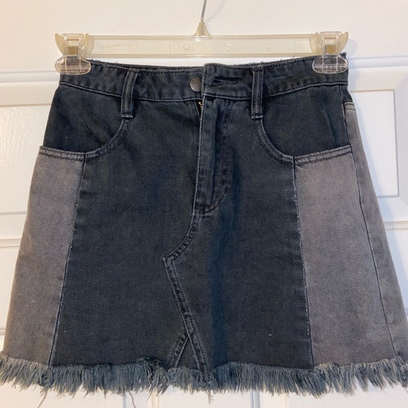 Free People Black/Grey Denim Skirt - Picture 2 of 4